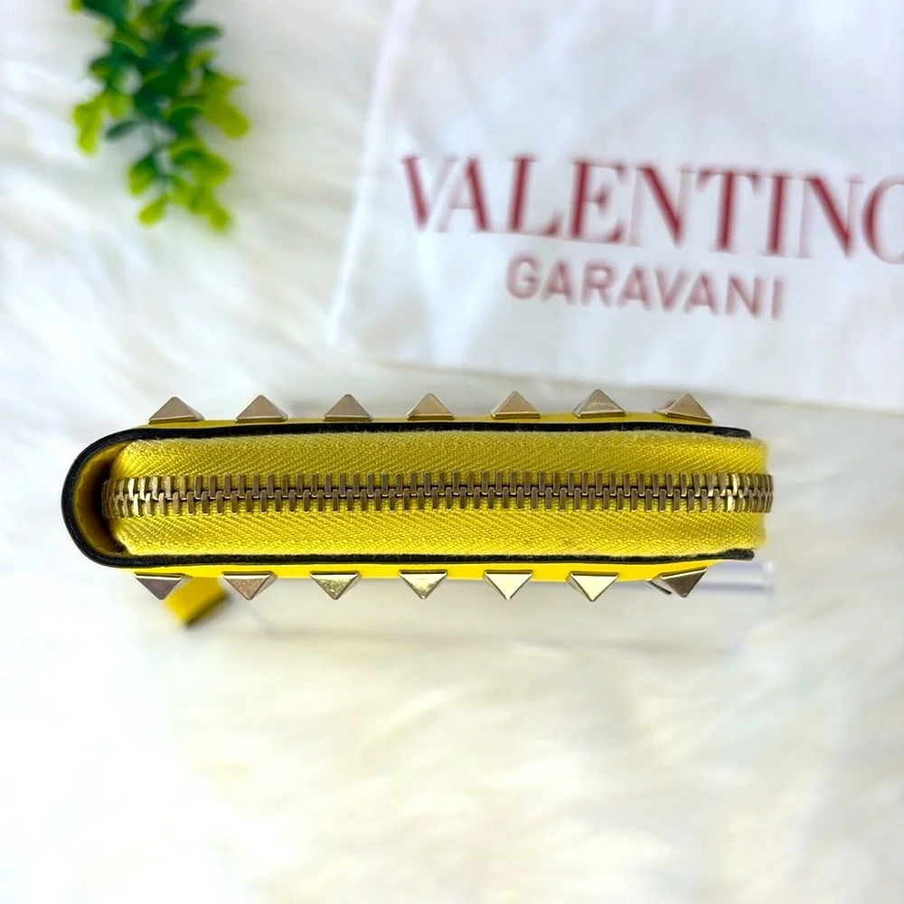 Valentino Garavani Yellow‎ Rock Stud Zipper Wallet